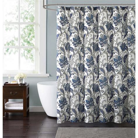 blue gray white shower curtain